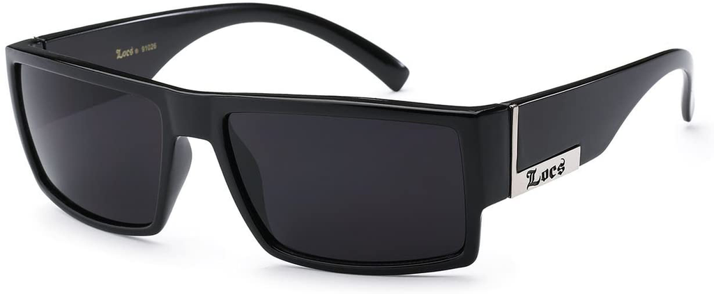 Locs Mens Flat Top Gangster Sunglasses Black Silver Frame 91026 (Black), 5.5w x 1.75h