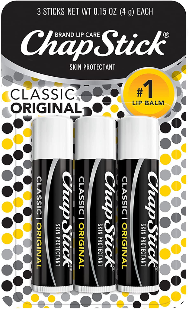 Chapstick Classic Original Lip Balm Tubes, Lip Care - 0.15 Oz (Pack of 3)