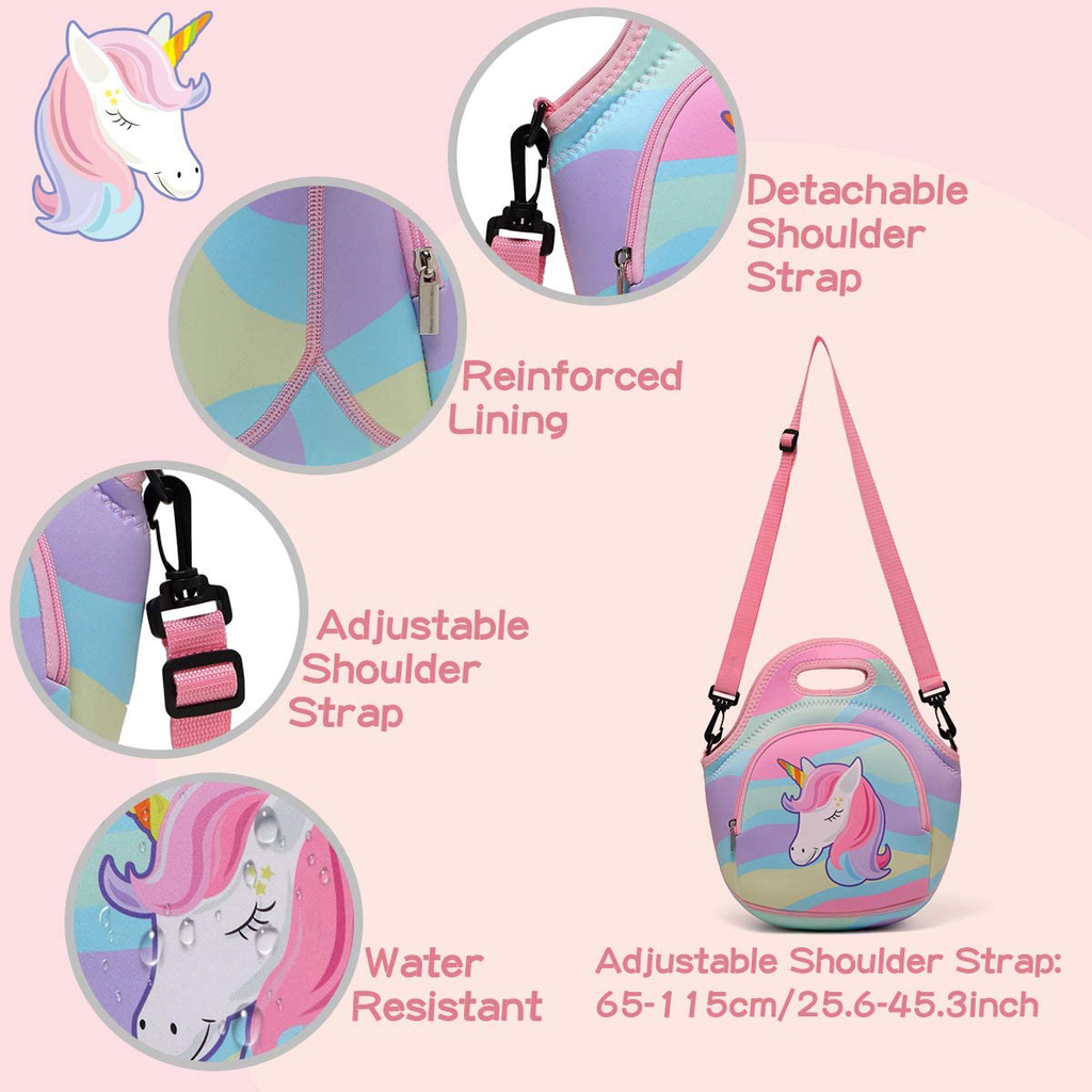 Lunch Bag for Girls, Chasechic Cute Lightweight Neoprene Insulated Lunch Boxes Tote for Women with Detachable Adjustable Shoulder Strap Unicorn