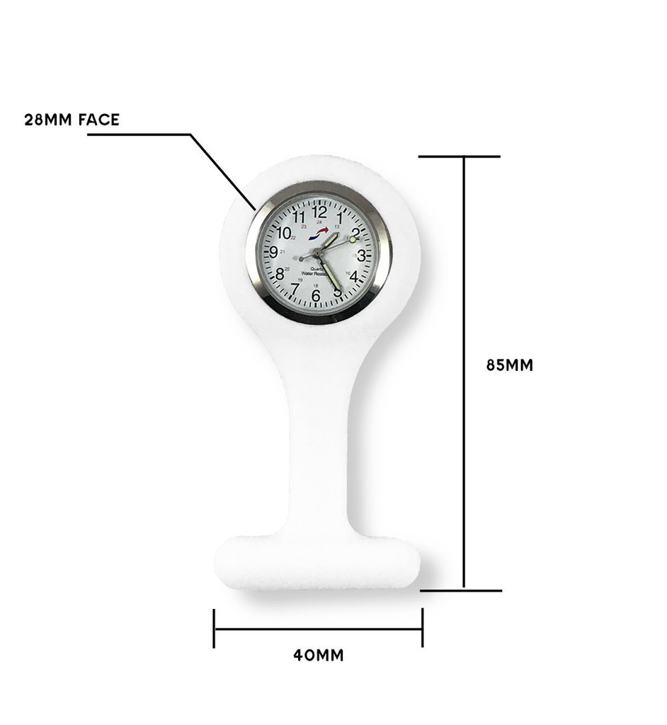 Scrub Smart Silicone Nurse Lapel Watch - White with Pin on Design