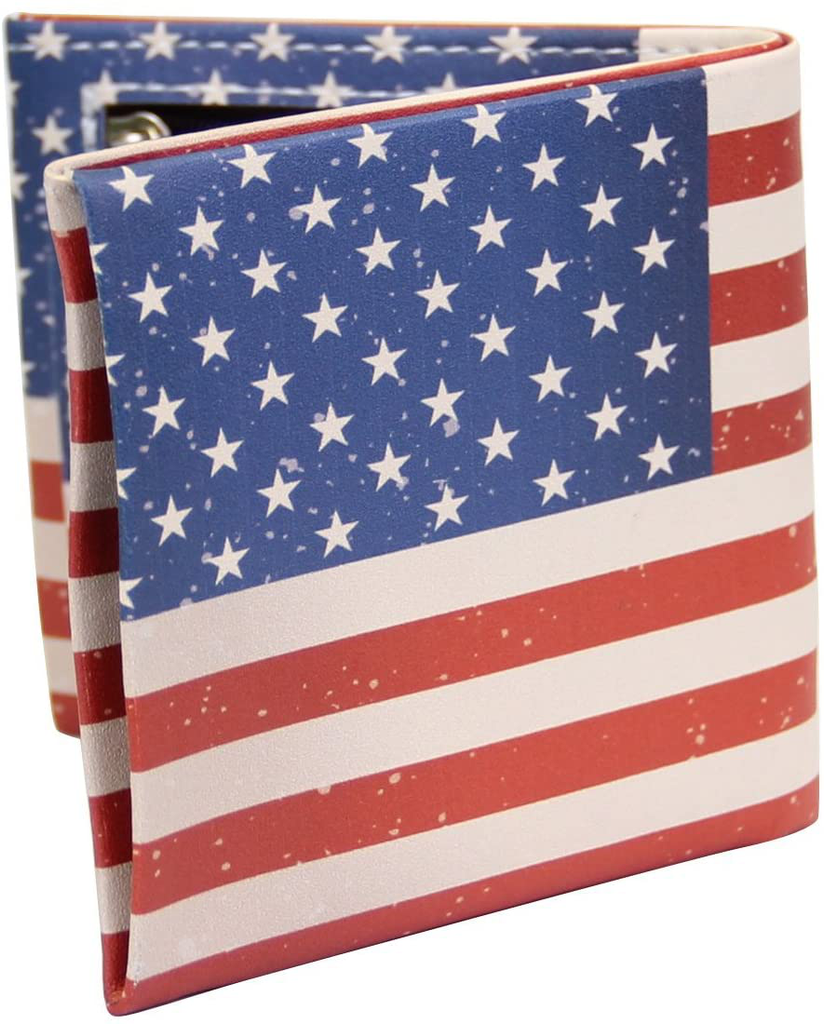 vLUI SUI-Men USA Flag Wallet Billfold Leather Credit Card Photo Holder…
