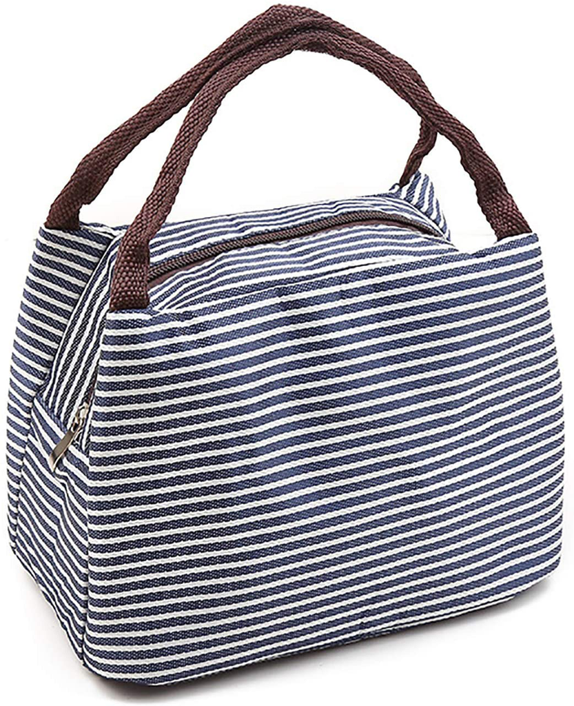 YXZFZ Reusable Insulated Lunch Bag Cooler Tote Box Meal Prep for Men & Women Work Picnic or Travel Stripes Dark Blue