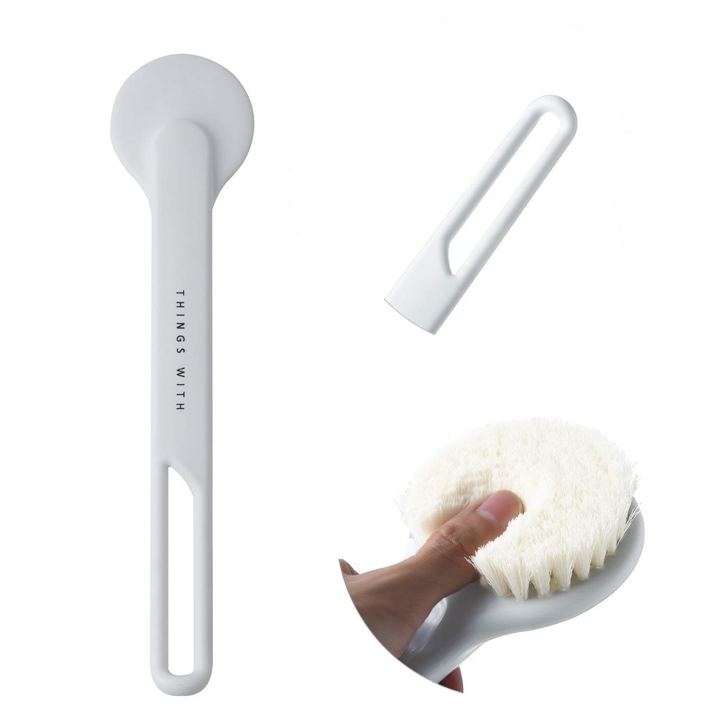 Bath Body Brush with Long Handle 14 inches Gentle Exfoliation Improve Skin Health and Beauty Wet or Dry Brushing Back Scrubber for Shower (White)