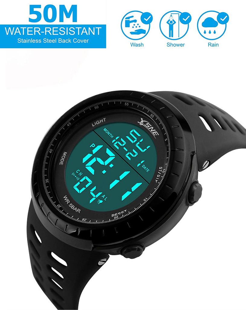 Digital Sports Watch Water Resistant Outdoor Easy Read Military Back Light Black Big Face Men's 1167