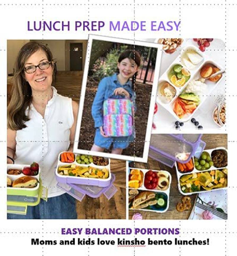 Bento Lunch Boxes Snack Containers | Leakproof Portion Lunch-Box Set for Kids Boys Girls Adults Lunches | BPA Free Microwave and Food Safe | Blue Purple Large 2 pack