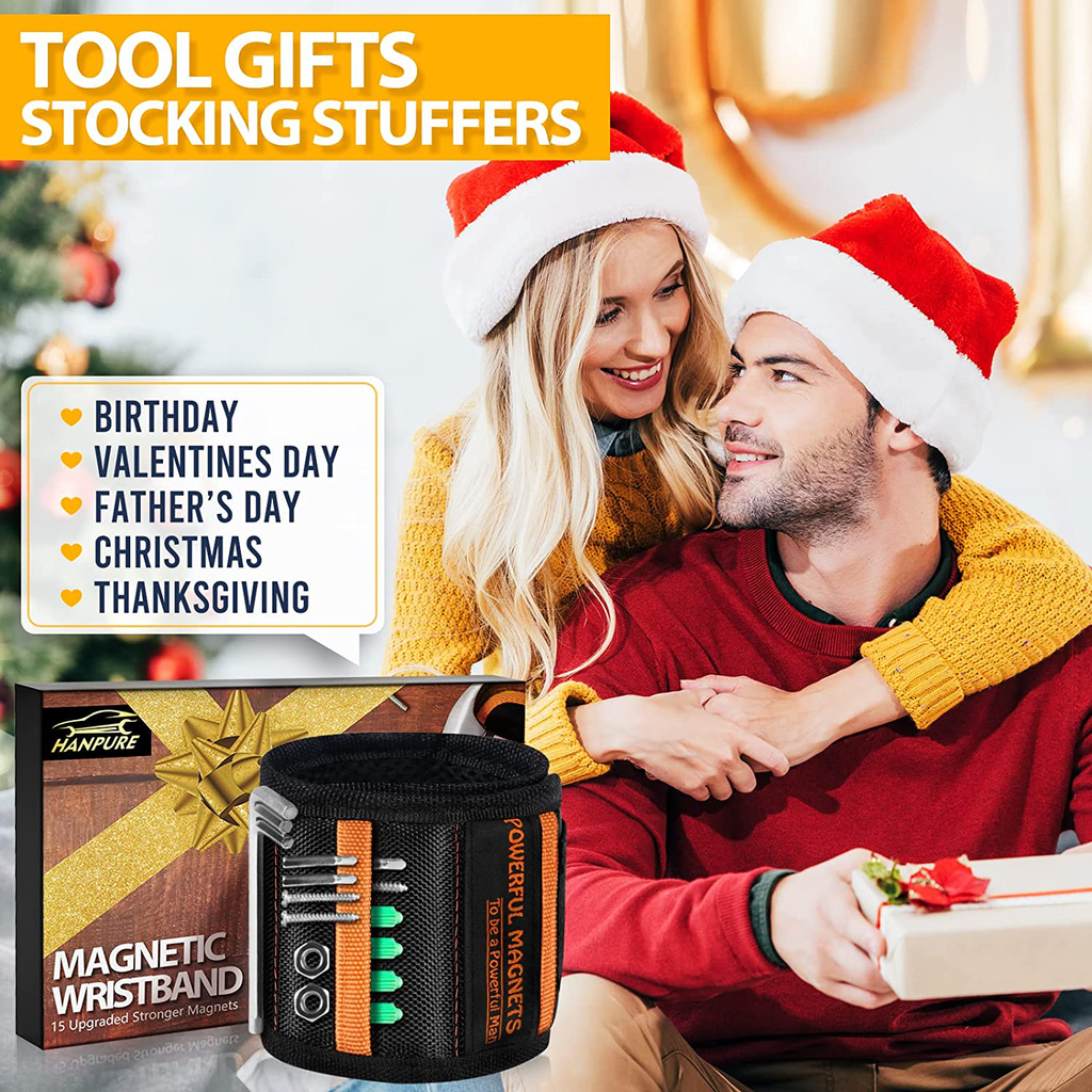 HANPURE Tool Gifts for Men Stocking Stuffers - Magnetic Wristband for Holding Screws, Wrist Magnet, Gifts for Dad Father Husband Him, Gadget Tool Men Women Magnetic Tool Gift for Carpenter,Woodworker (Yellow)