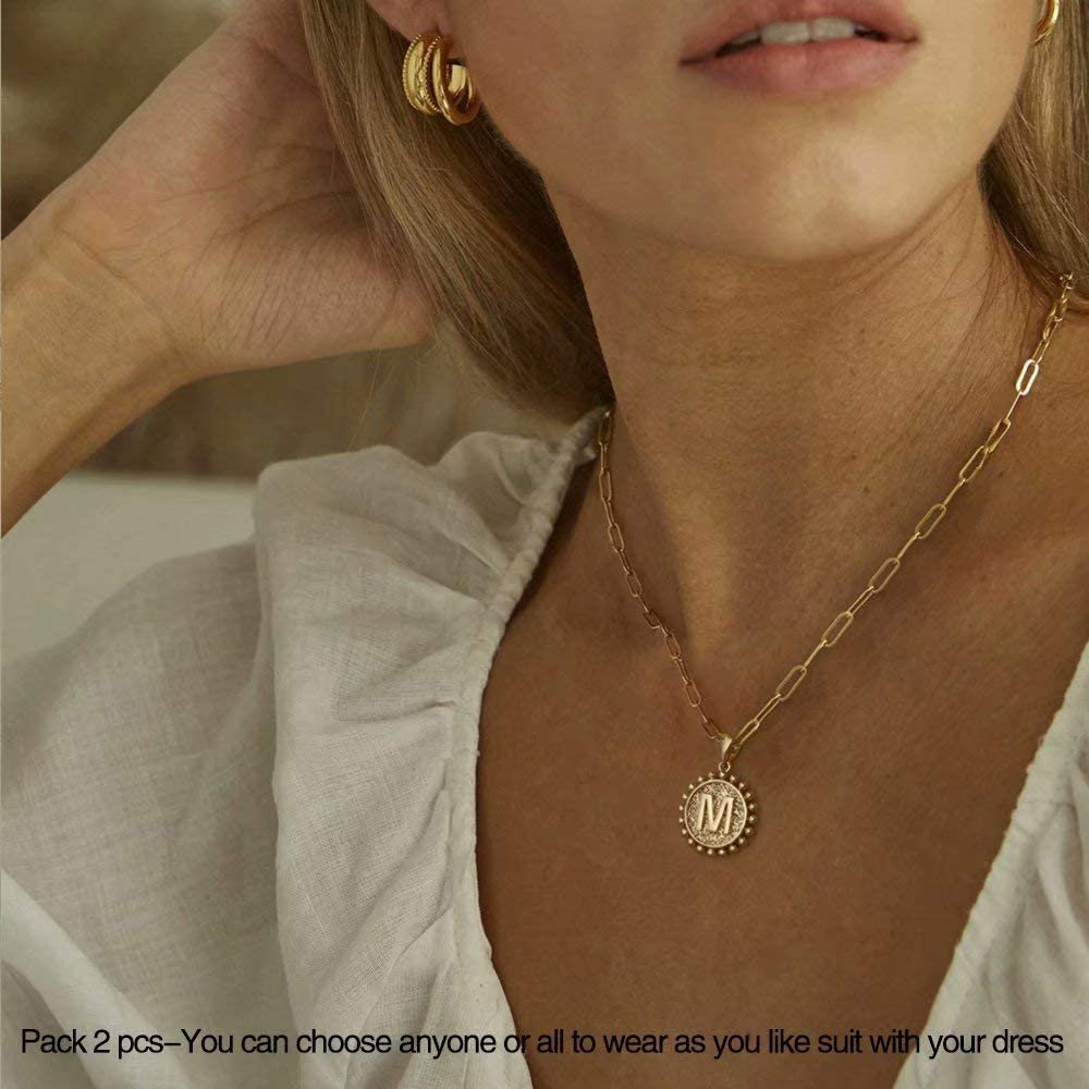Layered Choker Necklaces for Women, 14K Gold Plated Dainty Layering Paperclip Chain Necklace Simple Adjustable Initial Coin Pendant Necklaces Layered Gold Chain Necklaces for Women Jewelry Gifts