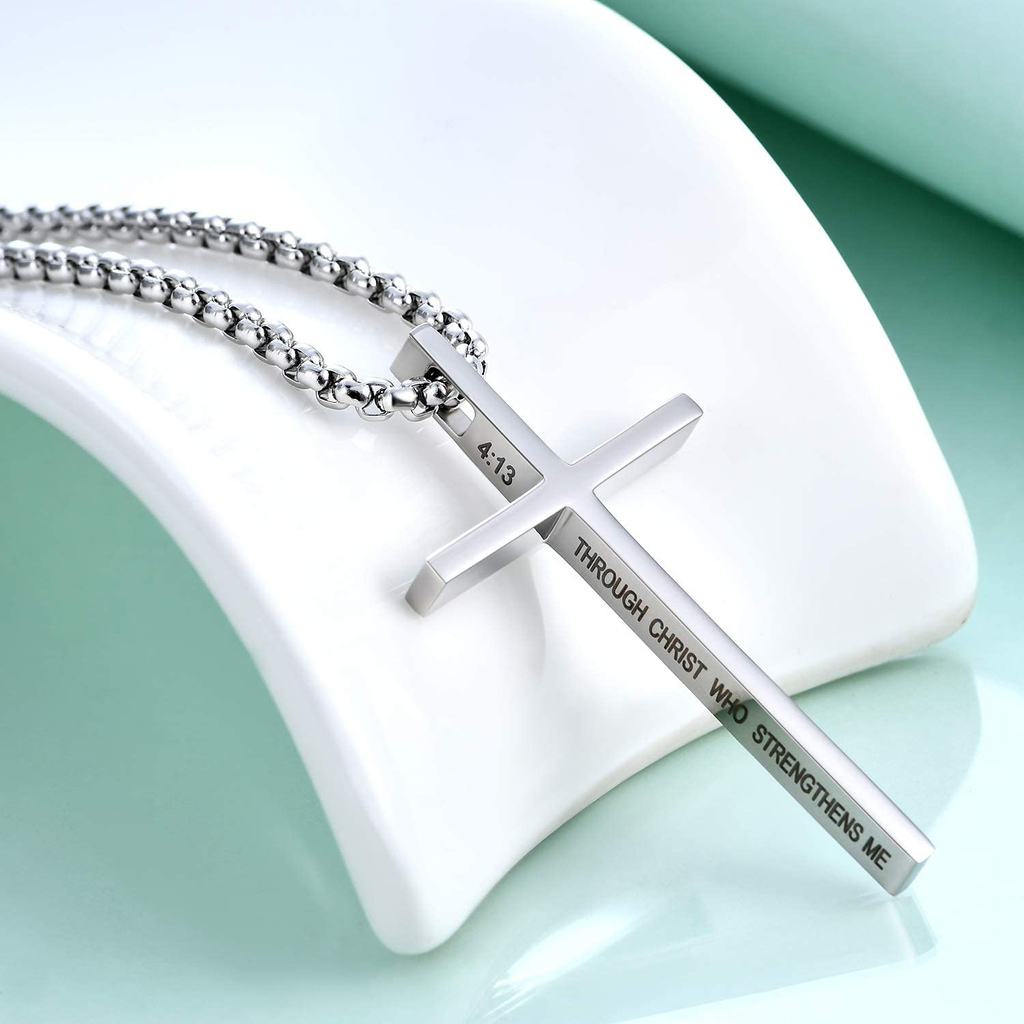 Cross Necklace for Men, Stainless Steel Necklaces for Men, Gold Silver Black Cross Necklace