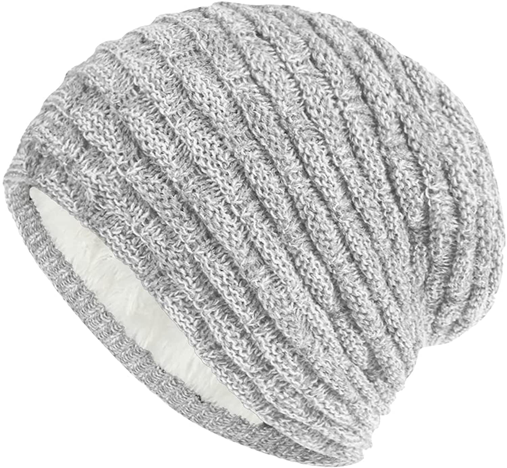 Andiker Winter Stretch Cable Knit Beanie Hat, Warm Soft Thick Beanie Cap with Fleece for Men and Women