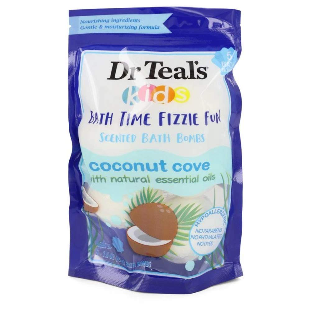 Dr Teal'S Ultra Moisturizing Bath Bombs by Dr Teal'S Five (5) 1.6 Oz Kids Bath Time Fizzie Fun Scented Bath Bombs Coconut Cove with Natural Essential Oils (Unisex) 1.6 Oz Men