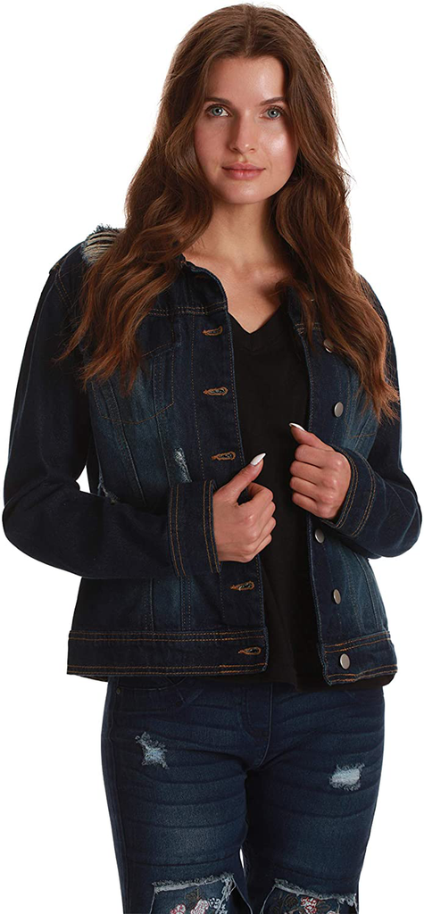 Just Love Denim Jacket for Women Distressed Casual Trucker Jean Jacket