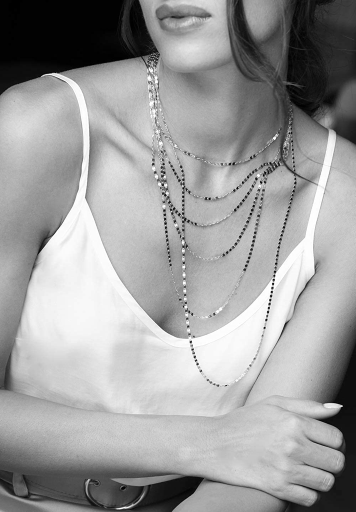 Miabella 925 Sterling Silver Italian Sparkle Mirror Link Chain Necklace for Women Teen Girls 16", 18", 20", 22", 24”, 26" & 30" Inch