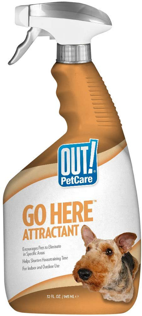 OUT! Go Here Attractant Indoor & Outdoor Dog Training Spray | Housetraining Aid for Puppies and Dogs | 32 Oz