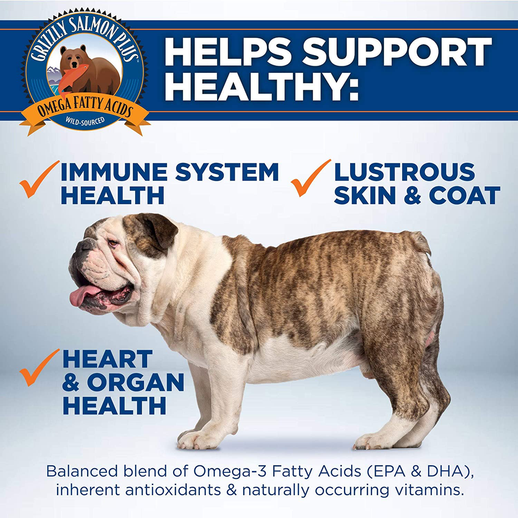 Grizzly Salmon Plus Omega Fatty Acids Food Supplement for Dogs & Cats (Various Sizes) - Wild-Sourced Salmon Oil, Omega 3-6-9, Made in USA