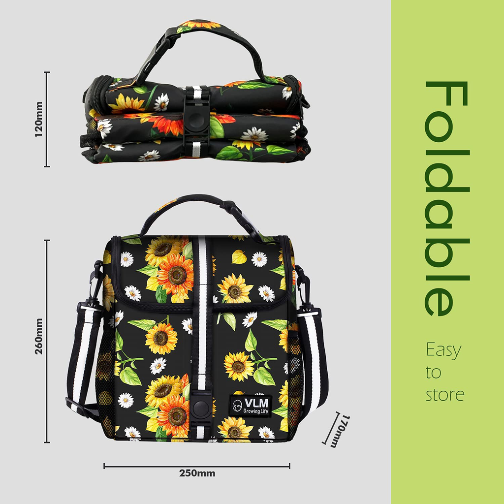 VLM Lunch Bags for Women,Leakproof Insulated Floral Lunch Box with Adjustable Shoulder Strap Reusable Zipper Cooler Tote Bag for Work,Picnic,Camping (Floral 8)