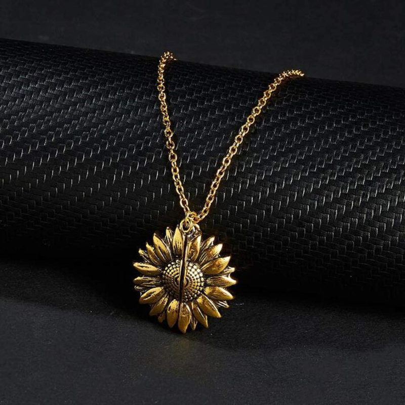 Women's Sunflower Pendant Locket Necklace 