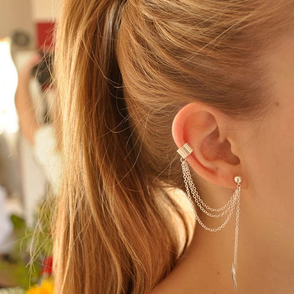 FXmimior Fashion Women Earrings Leaf Plume Pendant Long Chain Drop Dangle Earrings Jewelry (Silver)
