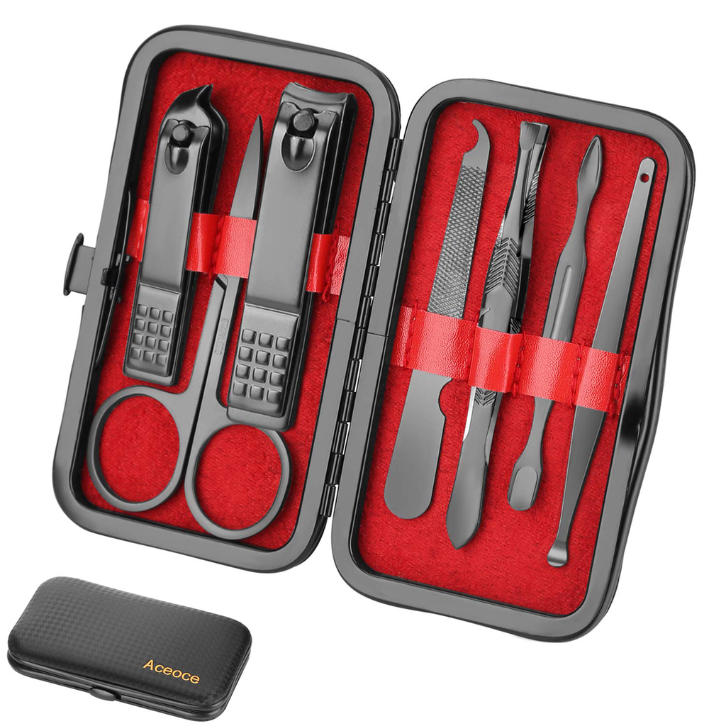 Travel Manicure Set, Mens Grooming Kit Women Nail Manicure Kit 8 in 1, Aceoce Manicure Pedicure Kit Manicure Set Professional Gift for Family Friends Elder Patient Nail Care