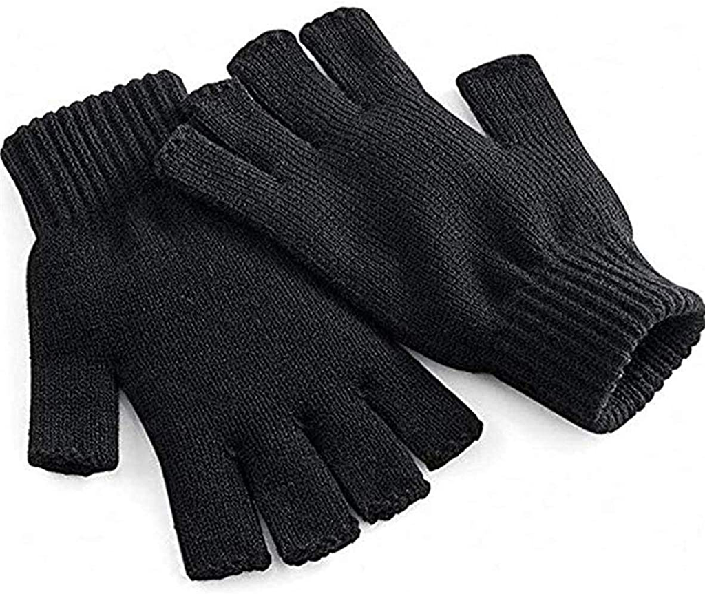 Black Gloves, Knit Unisex Man Magic Winter Classic Solid Color Ladies,hands warm fingerless gloves for men
