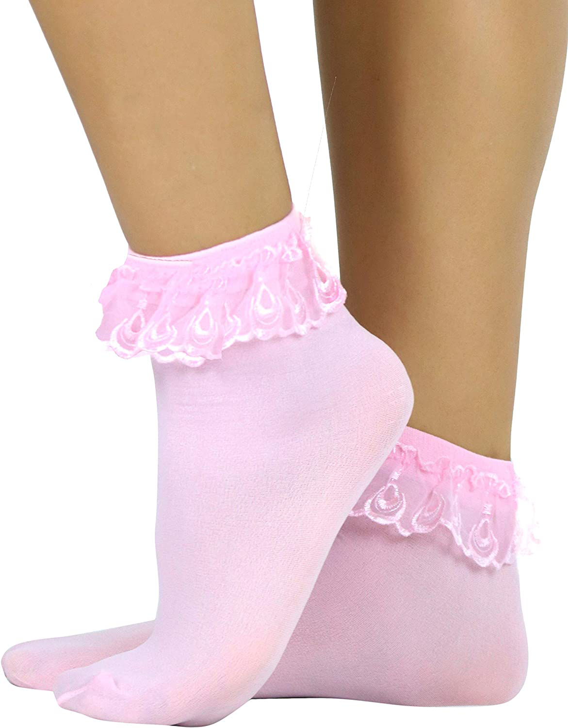 White Ruffled Anklet Socks - Frilly White Opaque Lace Ruffles Top