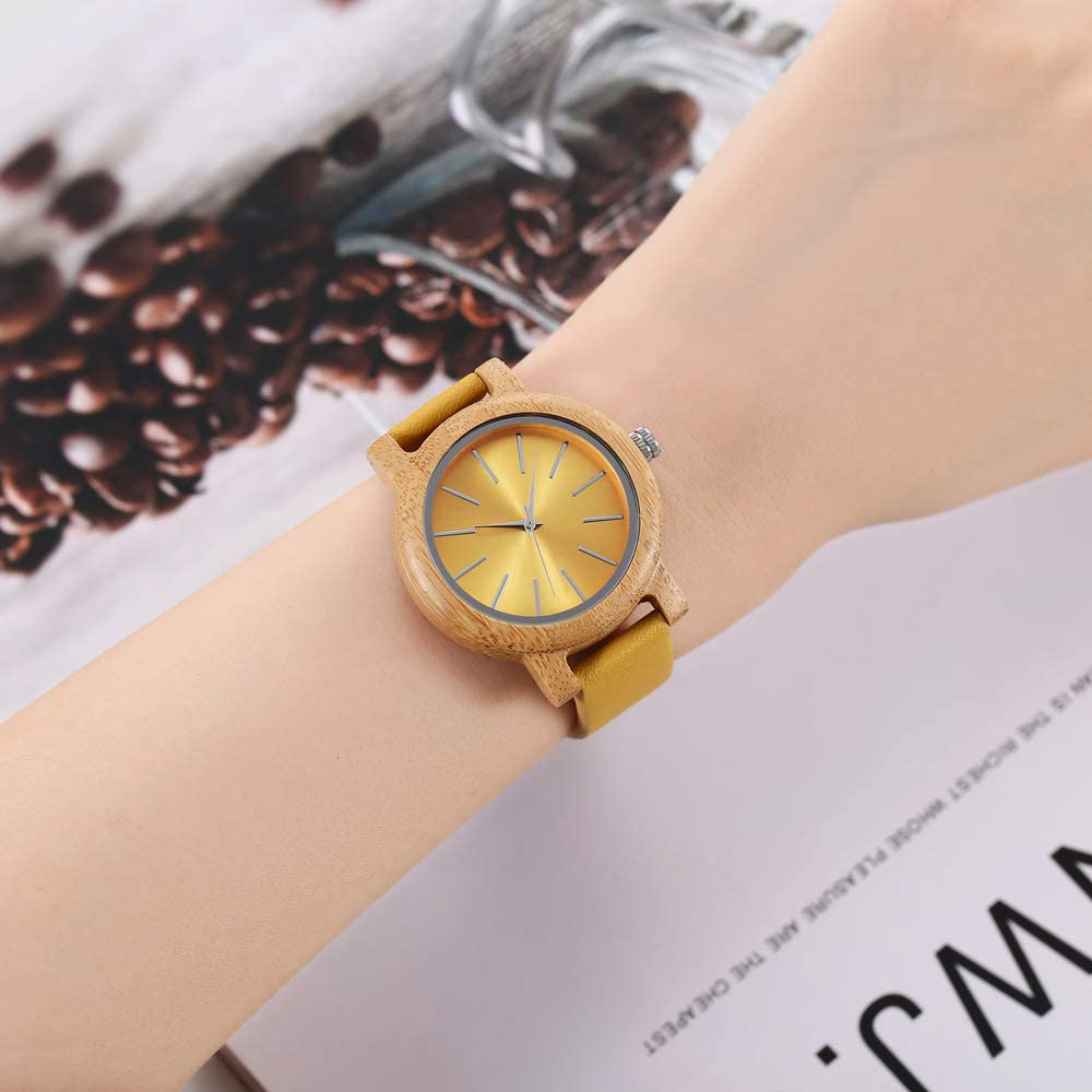 Japanese Quartz Movement carbonized Bamboo Colors Leather Wooden Watch for Women