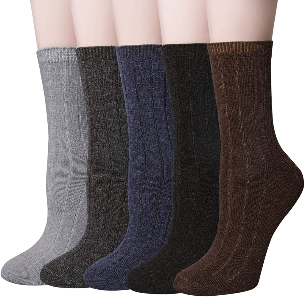 5 Pairs Womens Winter Warm Knit Wool Casual Crew Socks