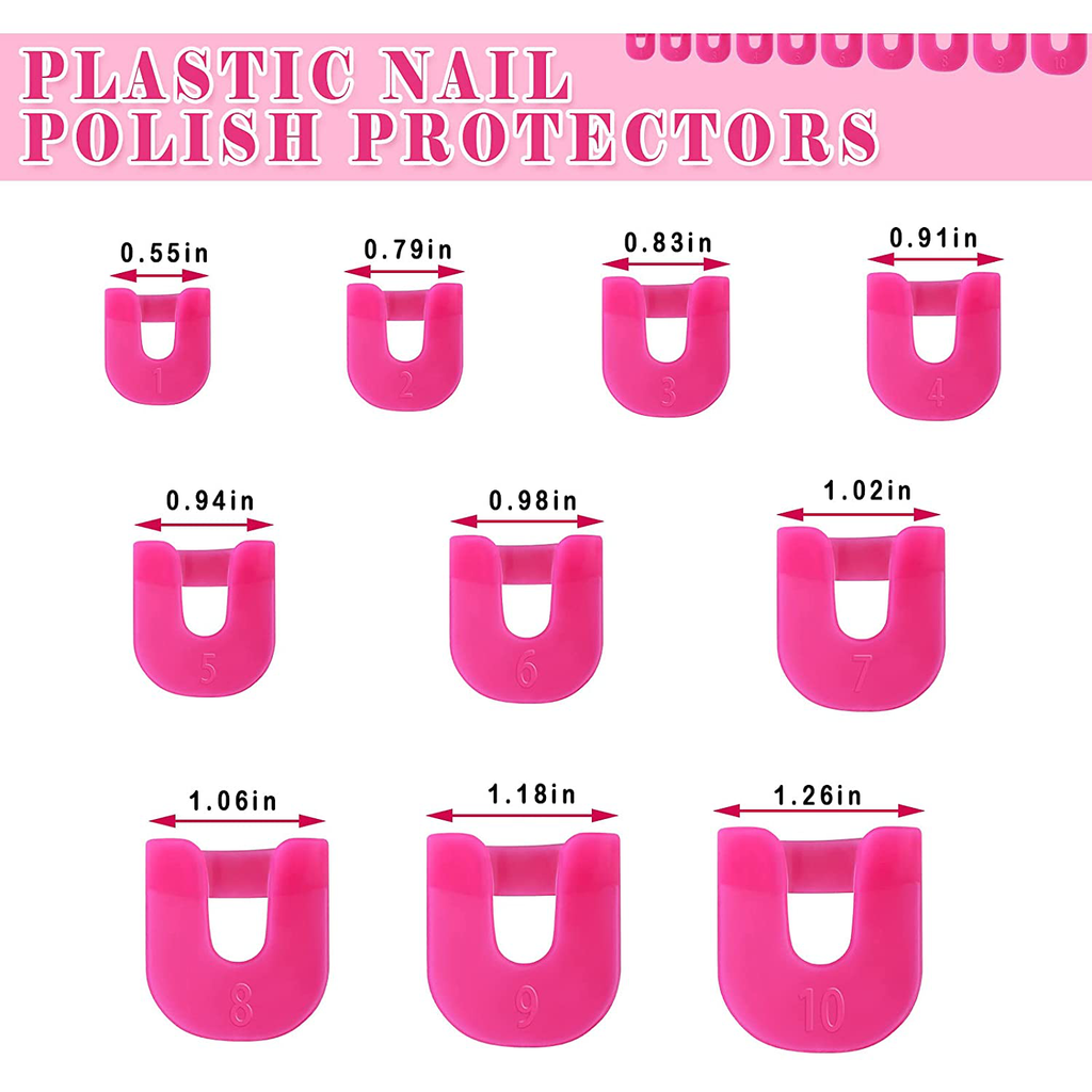 78 Pieces Plastic Nail Polish Stencil Soft Manicure Protector Tools U-Shape Gel Nail Polish Protector Finger Cover Curve Shape French Tip Nail Guides Template Clips Nail Art Stamping for Nail 10 Sizes