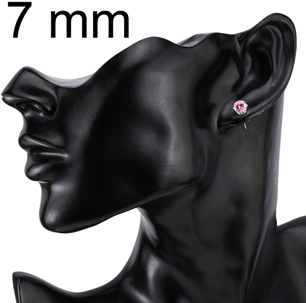 JEWELRIESHOP Earrings for Women Studs Set Stainless Steel CZ Earing Hypoallergenic Multiple Piercing Ear Stud (5 Pairs, 3-7mm Black CZ, Black Post, 6 Prong)