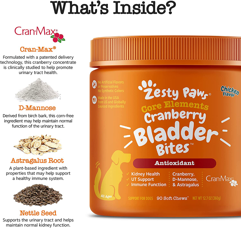 Zesty Paws Cranberry Bites for Dogs - Kidney, Bladder & Urinary Tract (UT) Support 