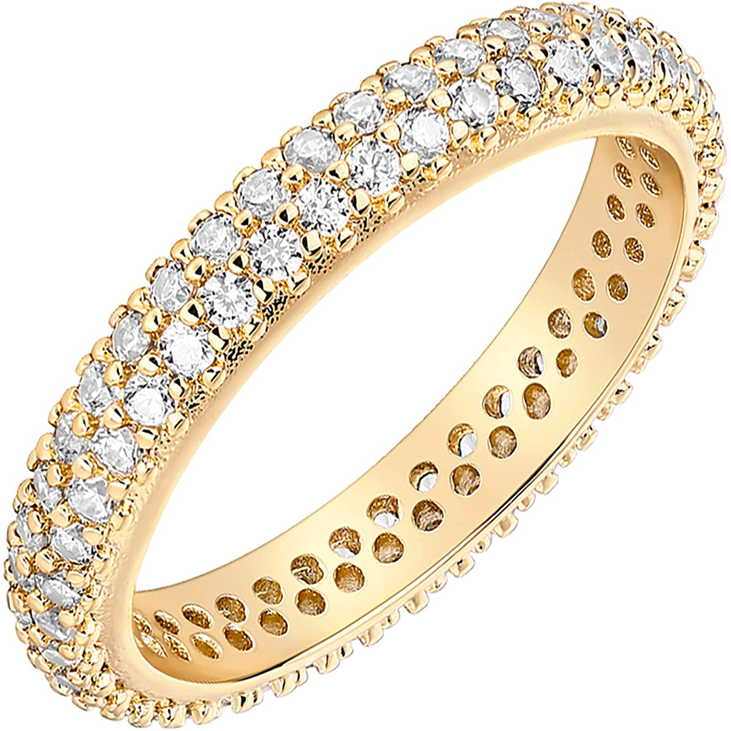 PAVOI 14K Gold Plated Cubic Zirconia Double Row Eternity Band for Women