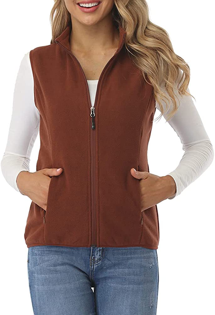 Fuinloth Women's Fleece Vest, Polar Soft Sleeveless Classic Fit with Zip up Pockets