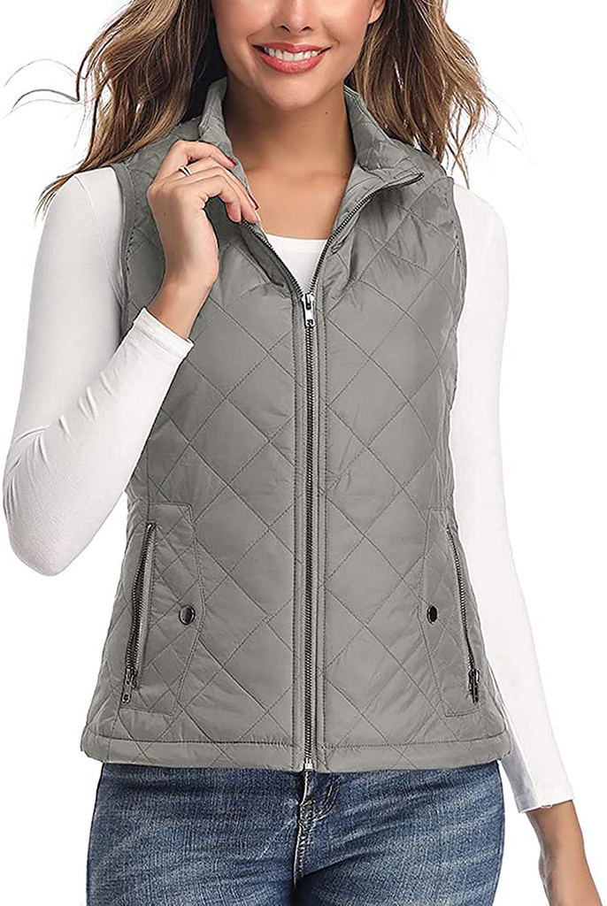 Women's Vest - Stand Collar Lightweight Zip Quilted Vest for Women