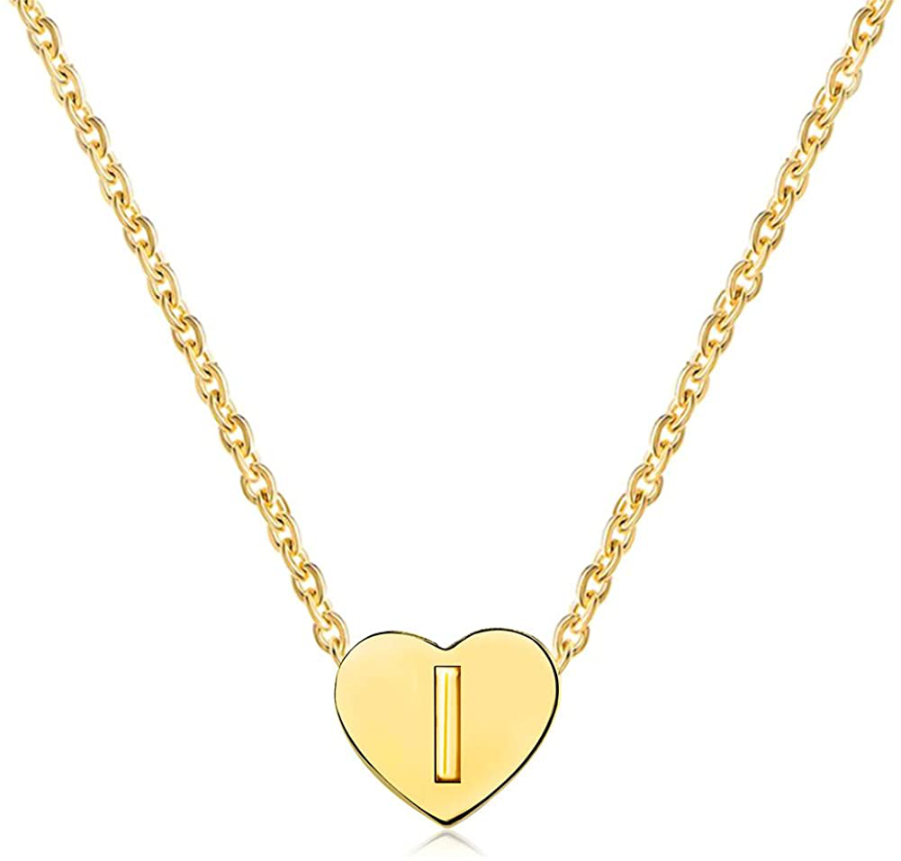 Initials Necklace for Women 26 Letter Mini Gold Heart Pendant Love Name Necklace for Girls