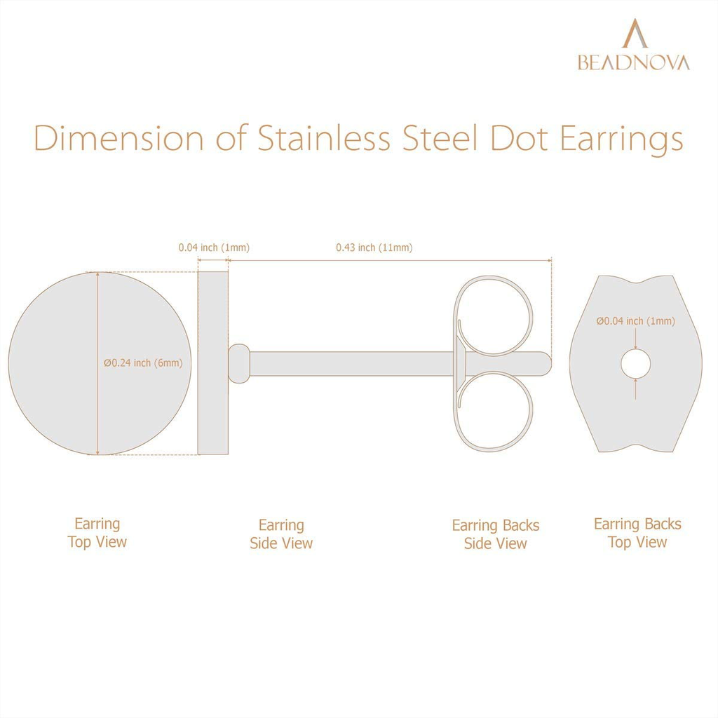 BEADNOVA Stud Earrings Flat Circle Dot Earrings Fake Plugs Stainless Piercing Post Earrings Fake Gauges for Men (2-10mm, Black, 1-3 pairs)