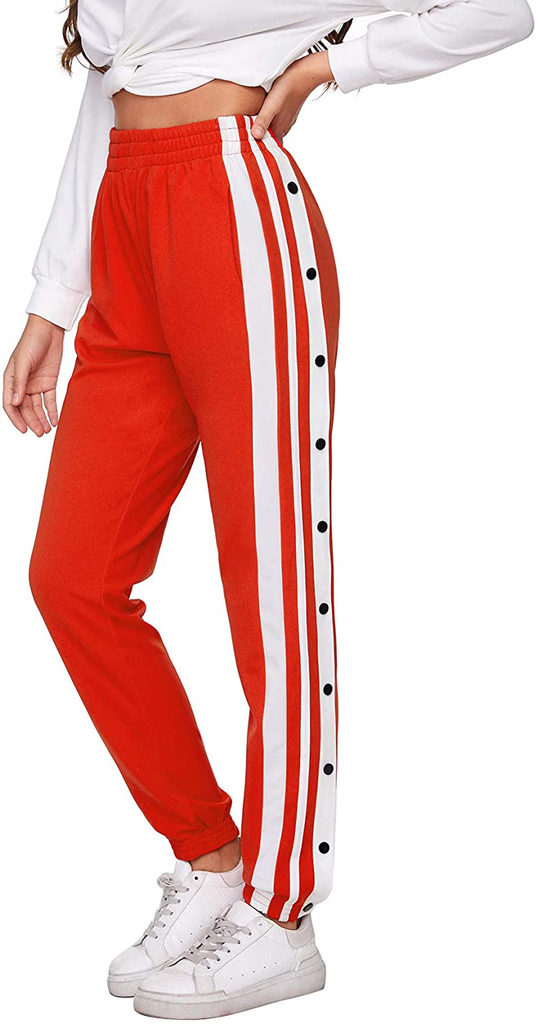 SOLY HUX Women's Sporty High Split Side Striped Joggers Snap Button Track Pants