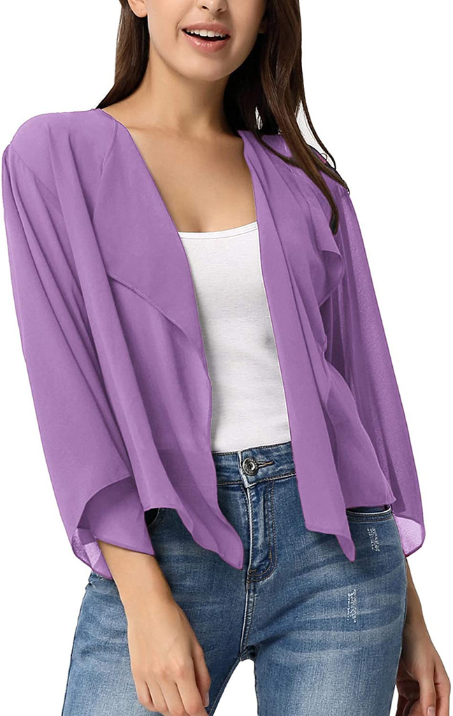 Kate Kasin Women Summer Cardigans Chiffon Loose Kimono Cardigan Capes Bolero Shrug