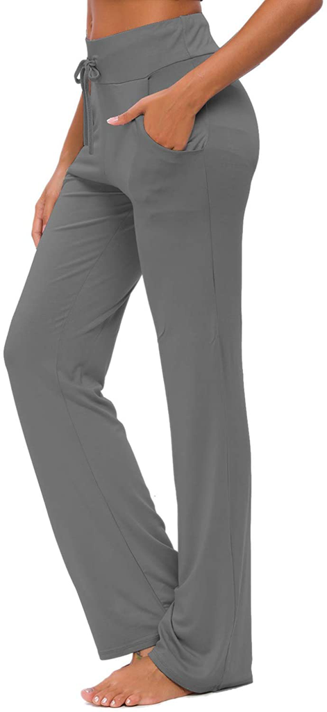 Womens Yoga Pants with Pockets Straight-Leg Loose Comfy Modal Drawstring Lounge Running Long Active Casual Sweatpants