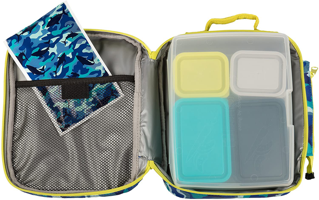 Insulated Durable Lunch Bag - Reusable Lunch Box Meal Tote With Handle and Pockets, Works with Bentology Bento Box, Bentgo, Kinsho, Yumbox (10"x8"x3.5") - Jets