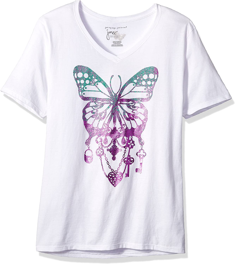 JUST MY SIZE Women's Size Plus Printed Short-Sleeve V-Neck T-Shirt