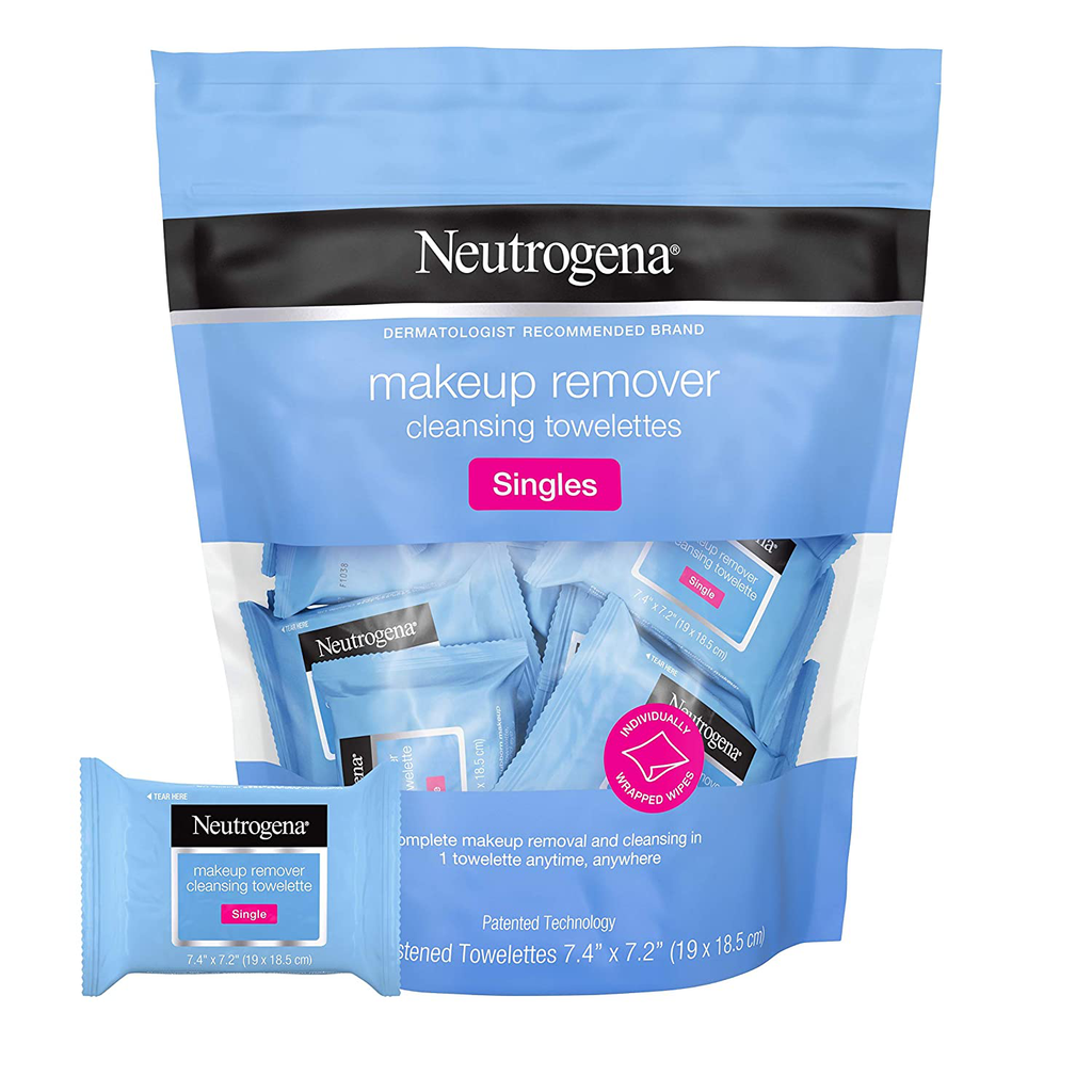 Neutrogena Fragrance-Free Makeup Remover Cleansing Towelette Singles, Individually-Wrapped Daily Face Wipes to Remove Dirt, Oil, Makeup & Waterproof Mascara for Travel & On-The-Go, 20 Ct