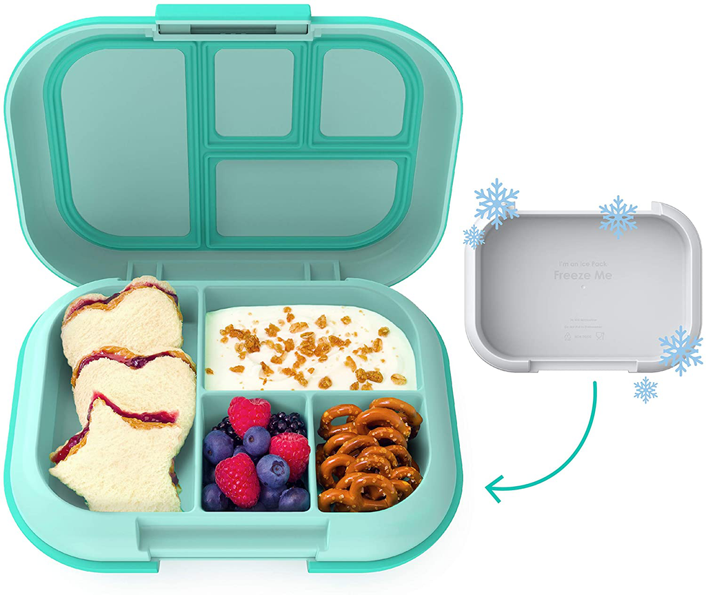 Bentgo Kids Chill Lunch Box - Bento-Style Lunch Solution with 4 Compartments and Removable Ice Pack for Meals and Snacks On-the-Go - Leak-Proof, Dishwasher Safe, BPA-Free (Aqua)