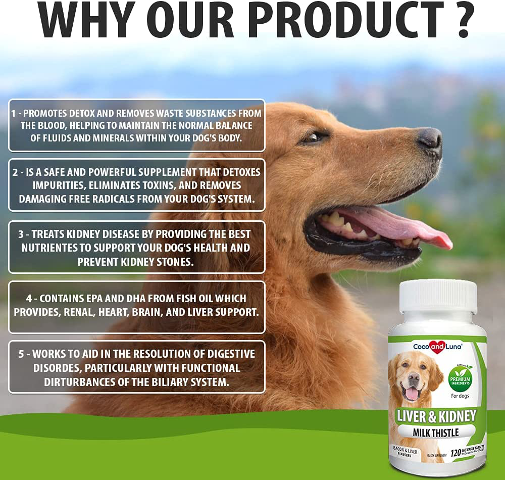 Coco and Luna Milk Thistle for Dogs, Liver Support for Dogs, Detox, Hepatic Support, Promotes Liver Healthy Function for Pets, VIT B1, B2, B6, B12