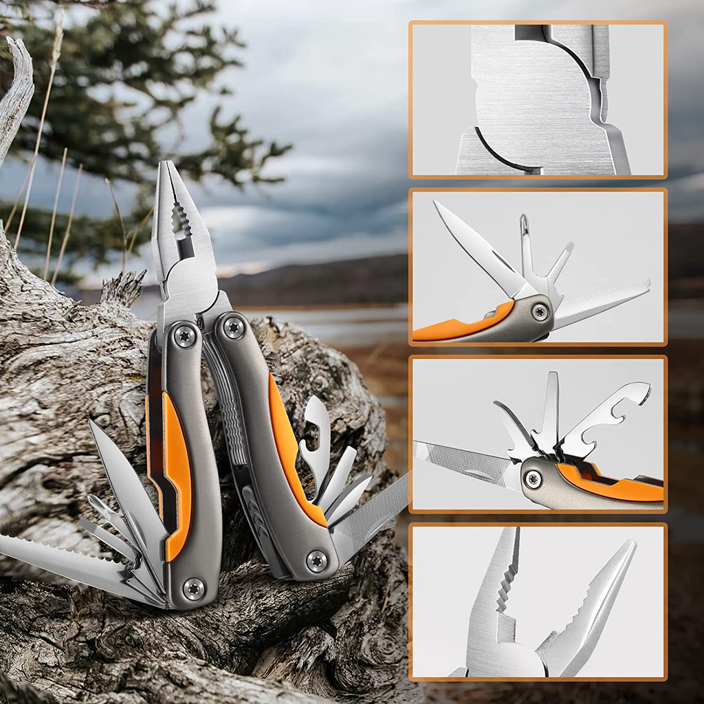 Multitool Pliers with Safety Locking, 15 in 1 Multitool Pocket Knife, Camping, Fishing, Simple Maintenance of Cool Gadgets, with Screwdriver, Folding Saw, Bottle Opener, Unique Gifts for Men Women