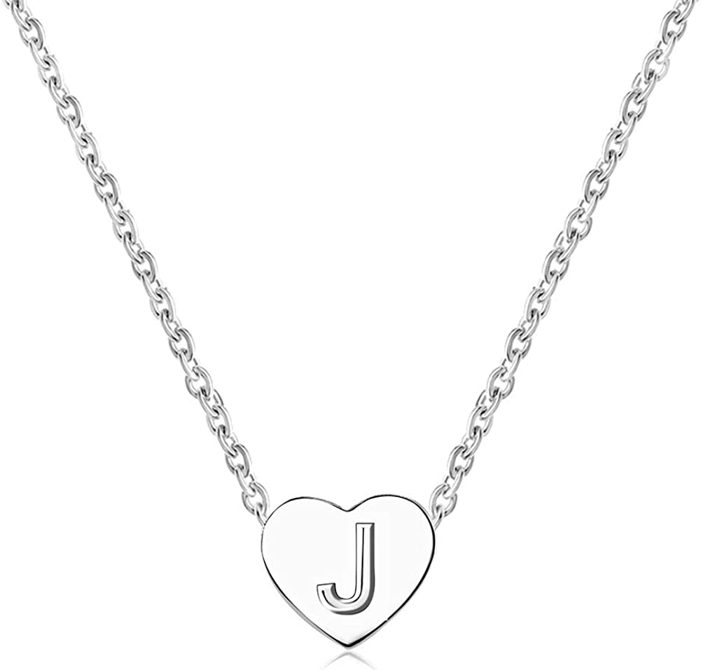 Minijewelry Silver Tiny Love Heart Initial Letter Necklace for Women Girls Alphabet A-Z Personalized Name Pendant Choker Necklaces