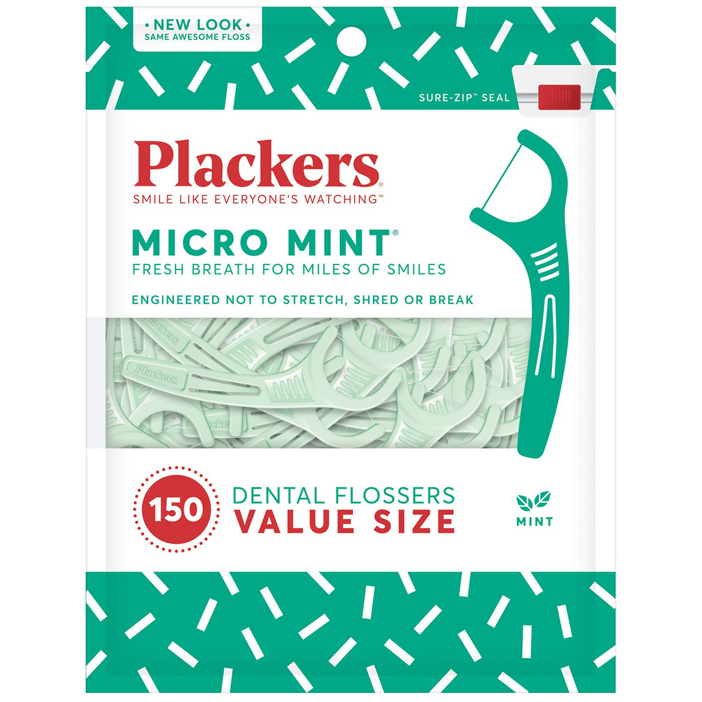 Plackers Dental Floss Picks, Micro Mint, 150 Count