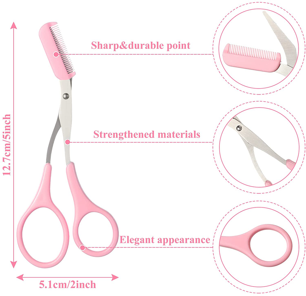 Eyebrow Shaping Cut Scissors Eyebrow Trimmer Scissors with Comb Eyebrow Comb Non Slip Finger Grips Hair Removal Beauty Accessories for Men and Women (Black, Pink, Blue,3 Pieces)