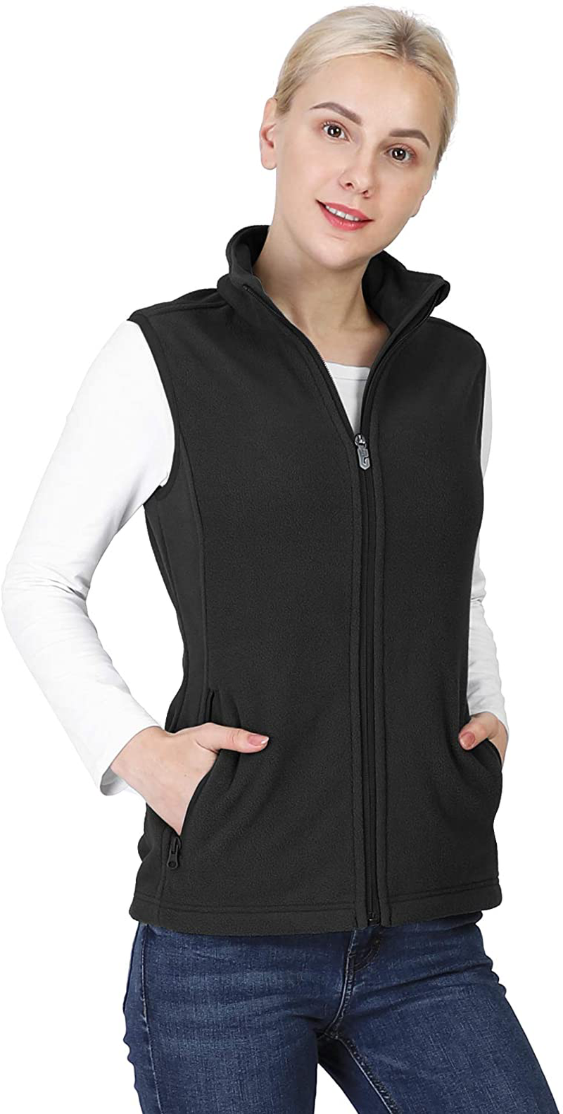 Fuinloth Women's Fleece Vest, Polar Soft Sleeveless Classic Fit with Zip up  Pockets Black X-Small at  Women's Coats Shop
