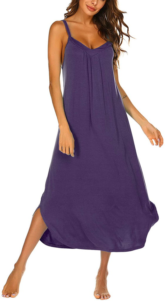 Ekouaer Long Nightgown Sexy Full Slips Sleepwear Summer Sleeveless Nightshirt Loose Chemise Lounge Dresses for Women S-XXL