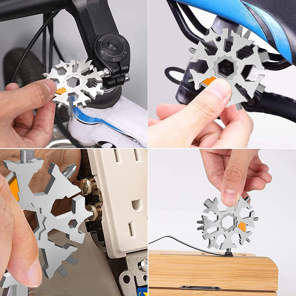 35-In-1 Snowflake Multitool, Kidsbro Stainless Steel Snowflakes Multi Tool for Men, Portable Snowflake Bottle Opener Flat Phillips Screwdriver, with Keychain, Great Christmas Gift, White