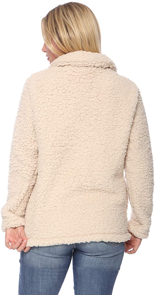 Anna-Kaci Womens Long Sleeve Zipper Pockets Pullover Soft Sherpa Outwear Sweater